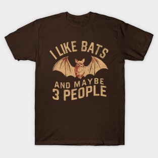 I Like Bats And Maybe 3 People Vampire Gothic Gift For Goth Spooky Halloween Retro Vintage Funny Humour T-Shirt